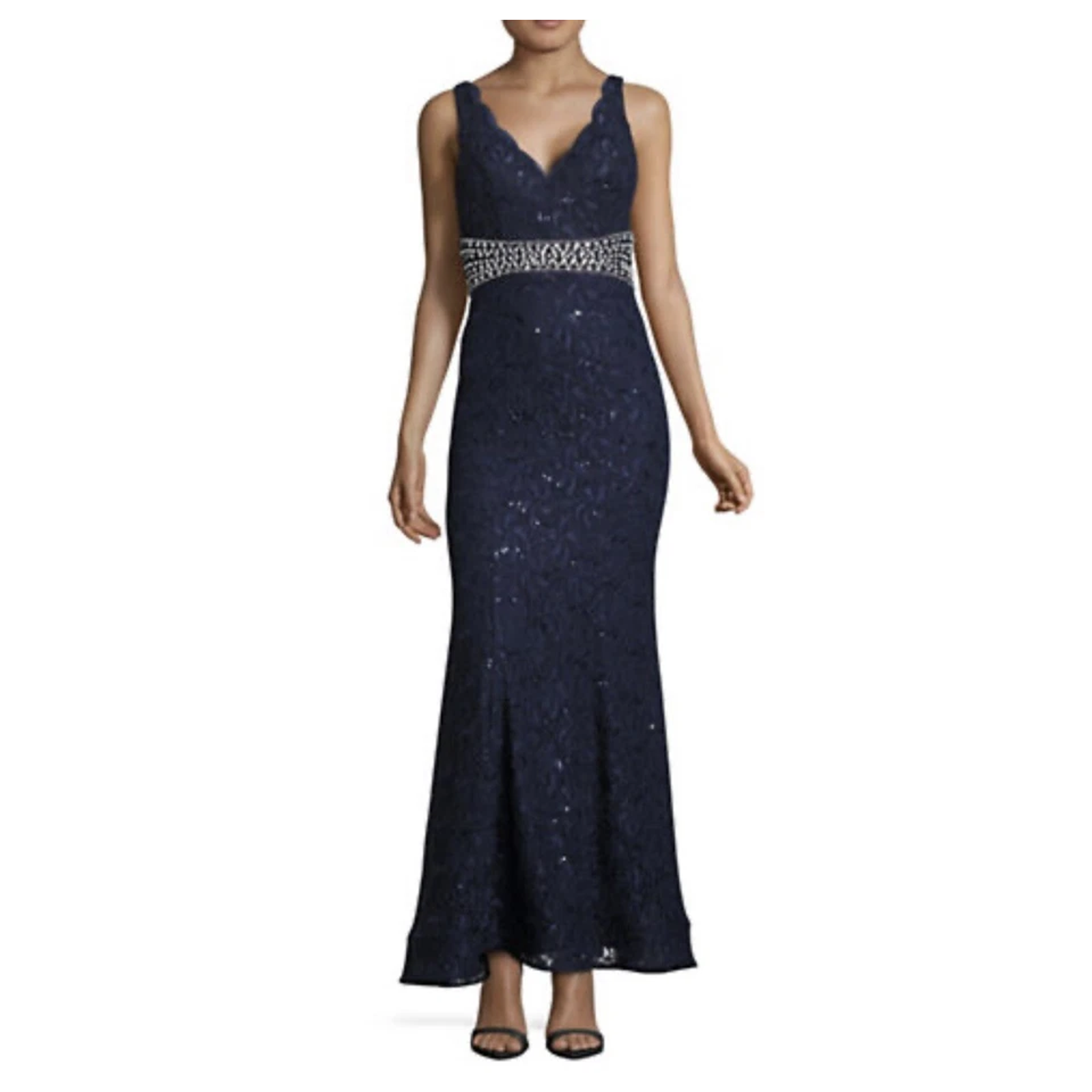 Nwt My Michelle Lace Sequin Embellished Mermaid Long Gown Navy Women's Size 5/Xs